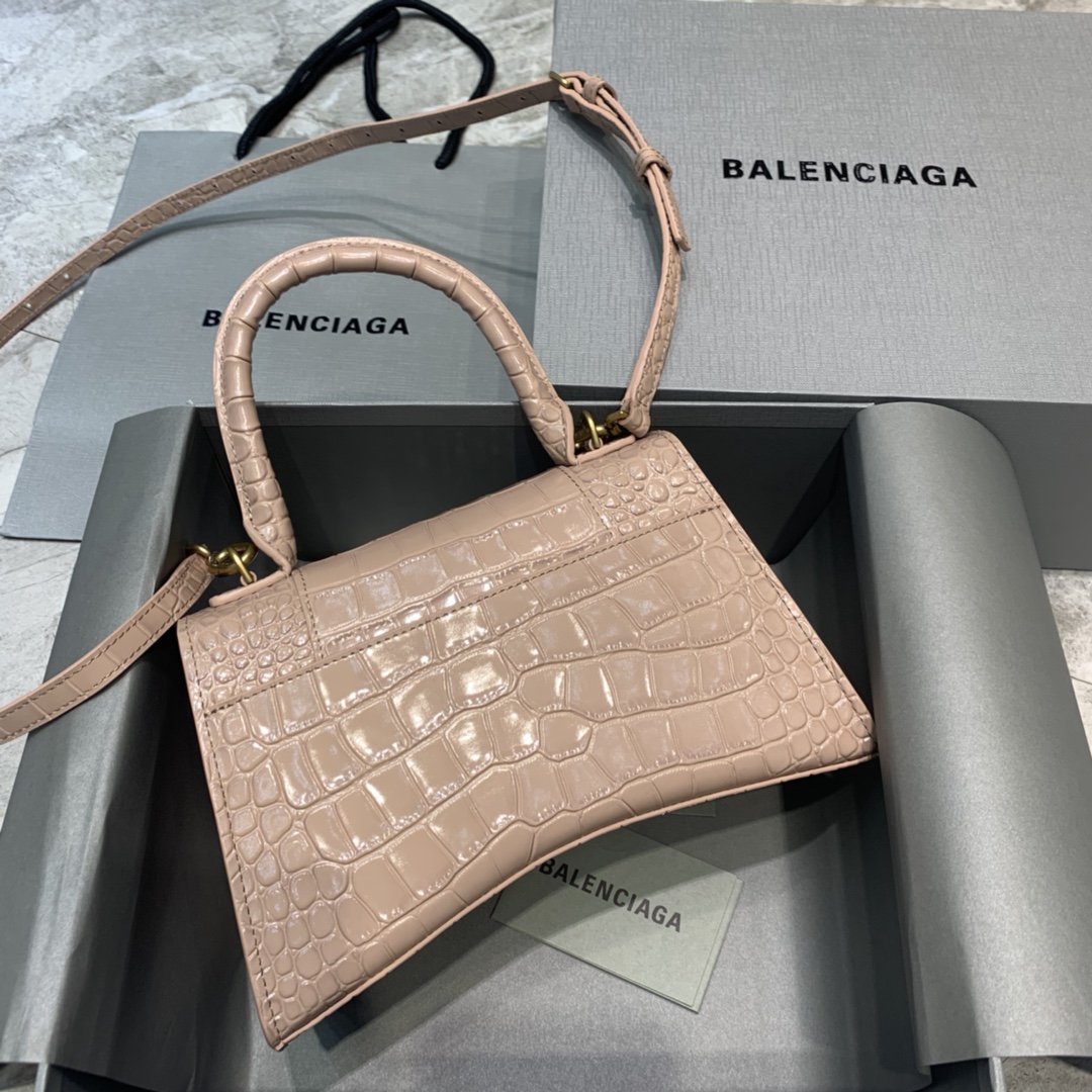 Balenciaga Hourglass Small Handbag Crocodile Embossed Shoulder Bag Khika